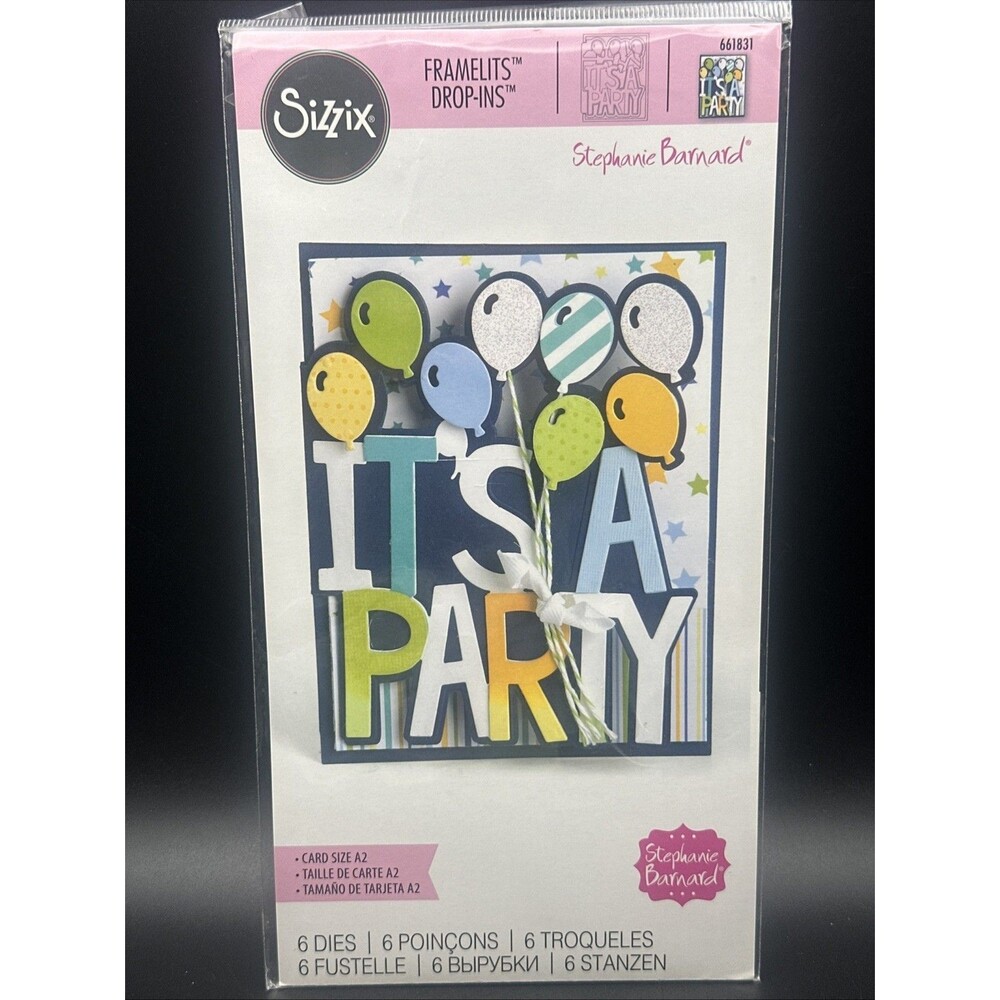 Discontinued Sizzix Framelits Die Set 6PK - Card  It's a Party Drop-ins #661831